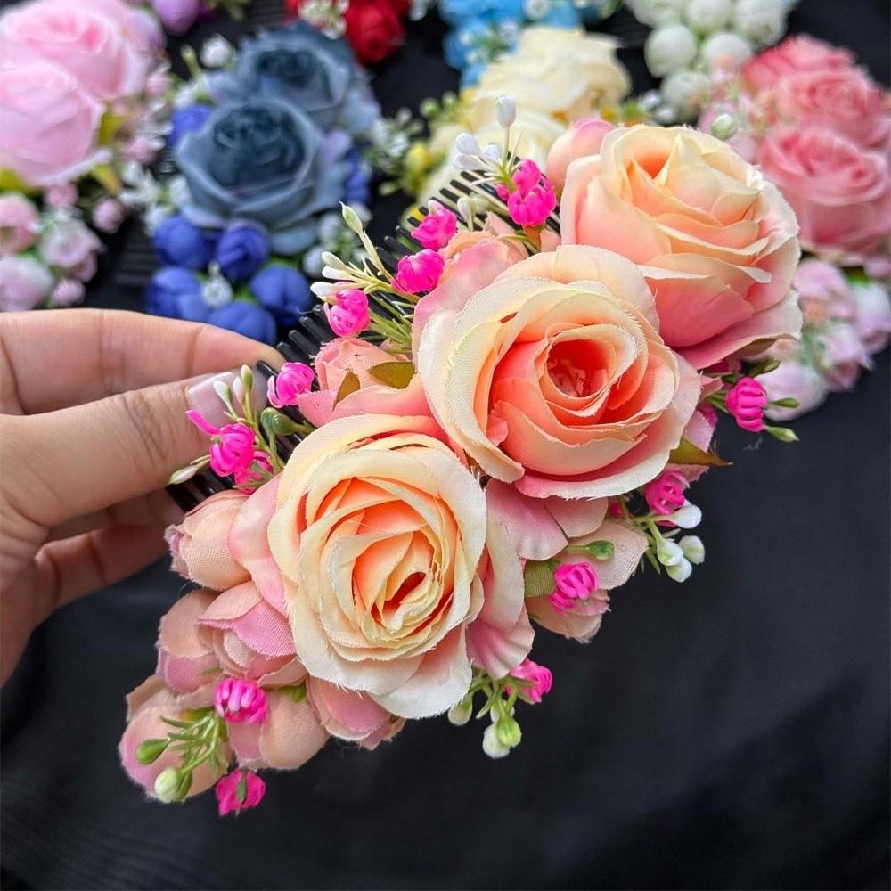 Thai Style Flowers Hairpin Sweet Chignon Hair Clips Rose Hair Comb Water Splashing Festival