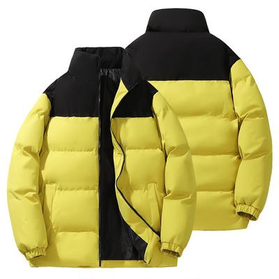 Мужская зимняя хлопковая куртка контрастных цветов, толстый утеплитель, свободный крой, короткий фасон, воротник-стойка, хлопковая куртка для пары