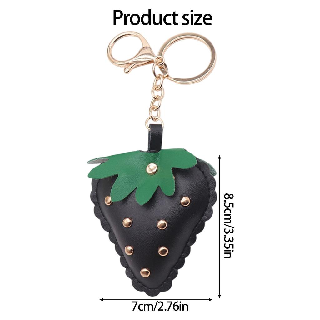 Studded Strawberry Car Keychain with Rivet Decoration PU Leather Key Ring Accessory Bag Pendant For Women Men