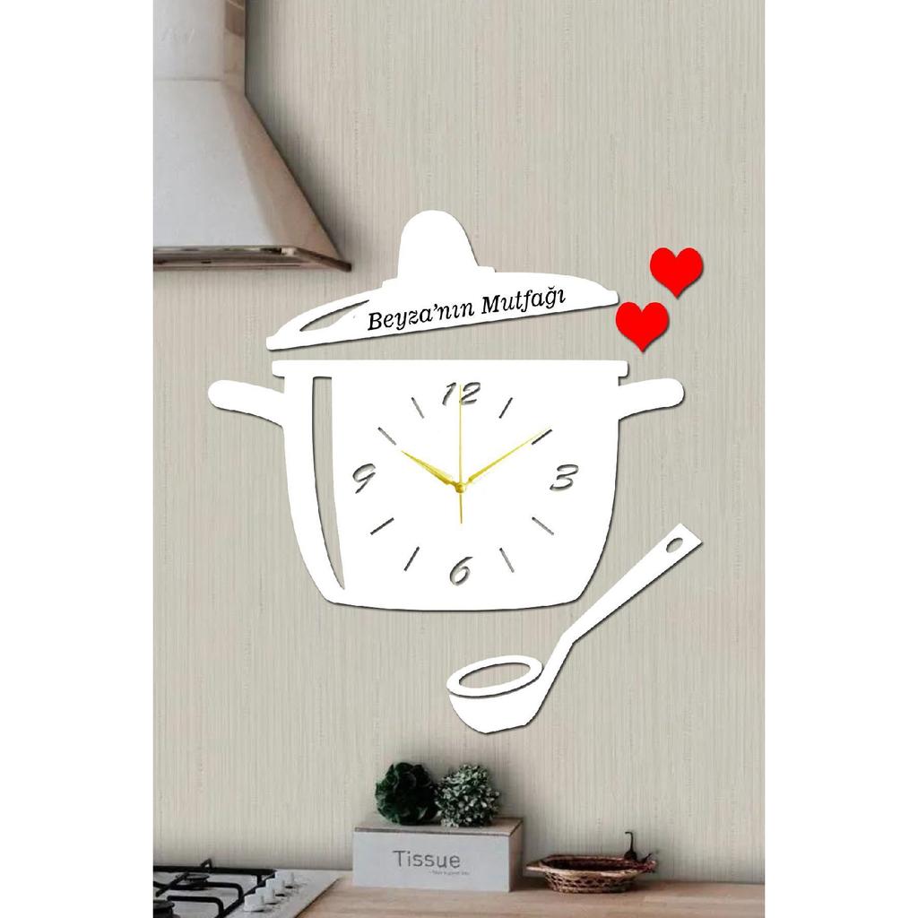 Kitchen Wall Clock With Pot Cover Model - Names Can Be Written - Wooden Kitchen Clock