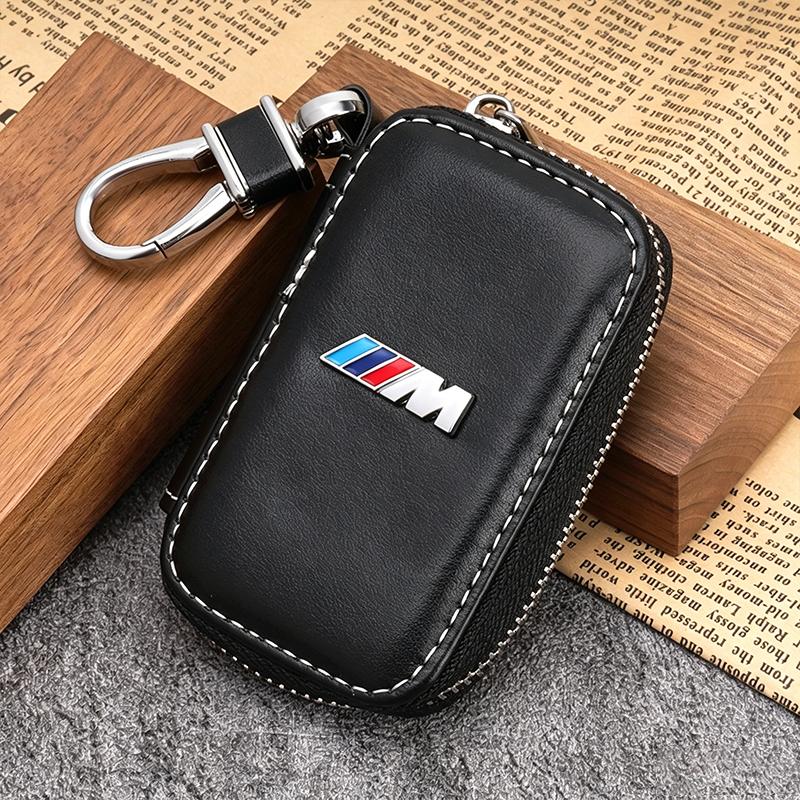 BBKQ7 Leather Car Key Keychainn Pendant Holder Gift For BMW M Performance E46 G80 F48 E84 G01 F30 G11 X1 X3 X5 X6 G07 Auto Accessories
