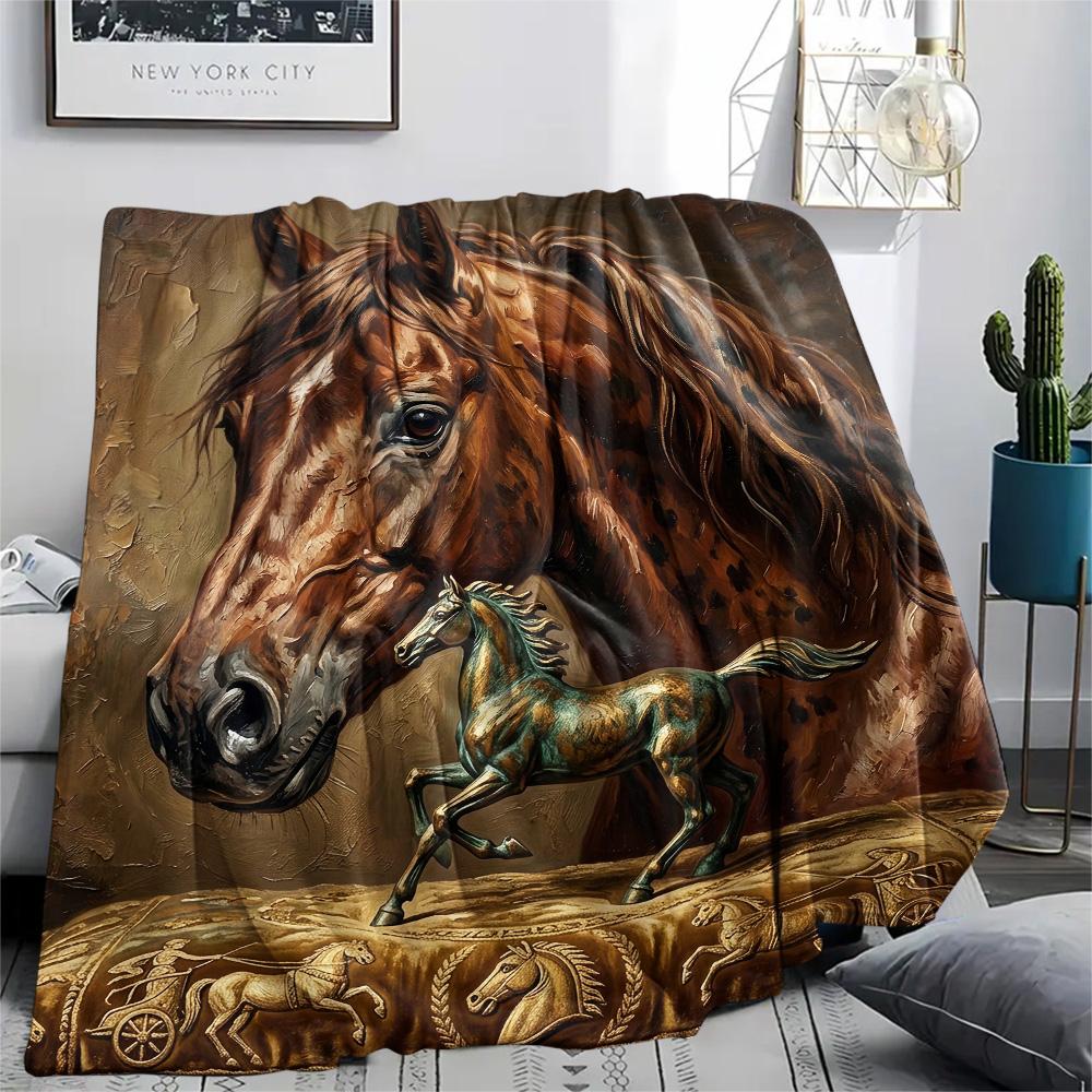 1Pc Indian Chief Painting Print Flannel Blanket High Quality Warm Comfortable Cover for All Seasons Perfect for Gifts Home Decor