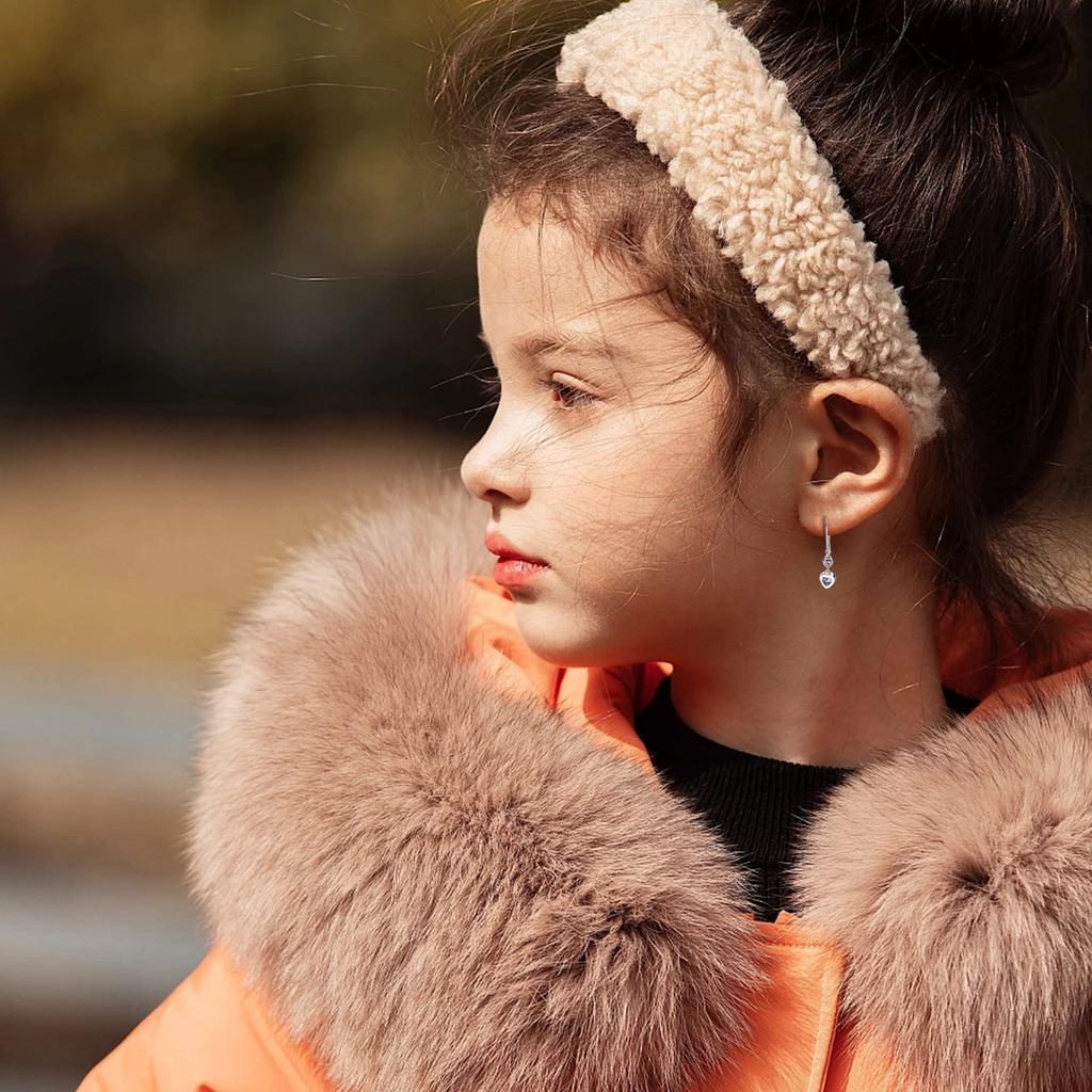 Heart Hoop Earrings for 3 Mini Hearts Crystals and 925 Sterling Silver Hypoallergenic Dangle Hoops with Hoops and Tiny Earrings for Kids Jewelry