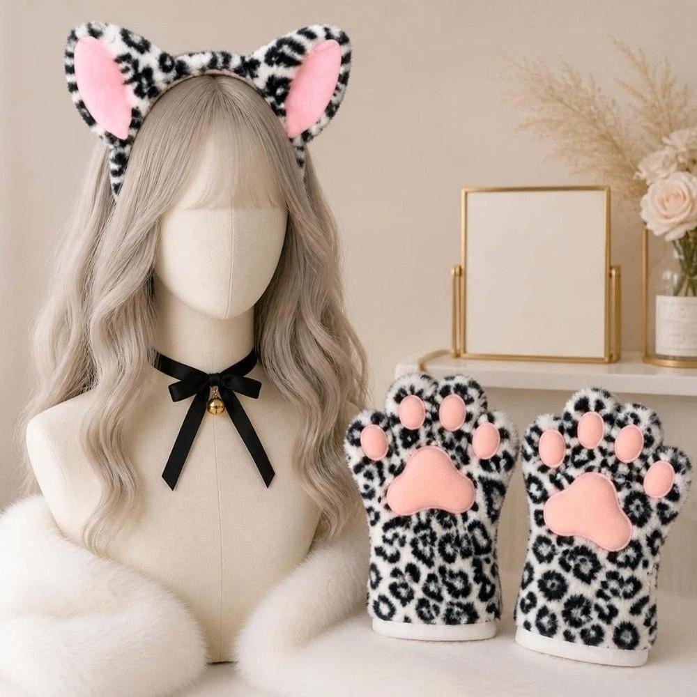 Leopard Print Cat Cosplay Props Furry Role Play Props Cute Cat Ears Headband Theme Party