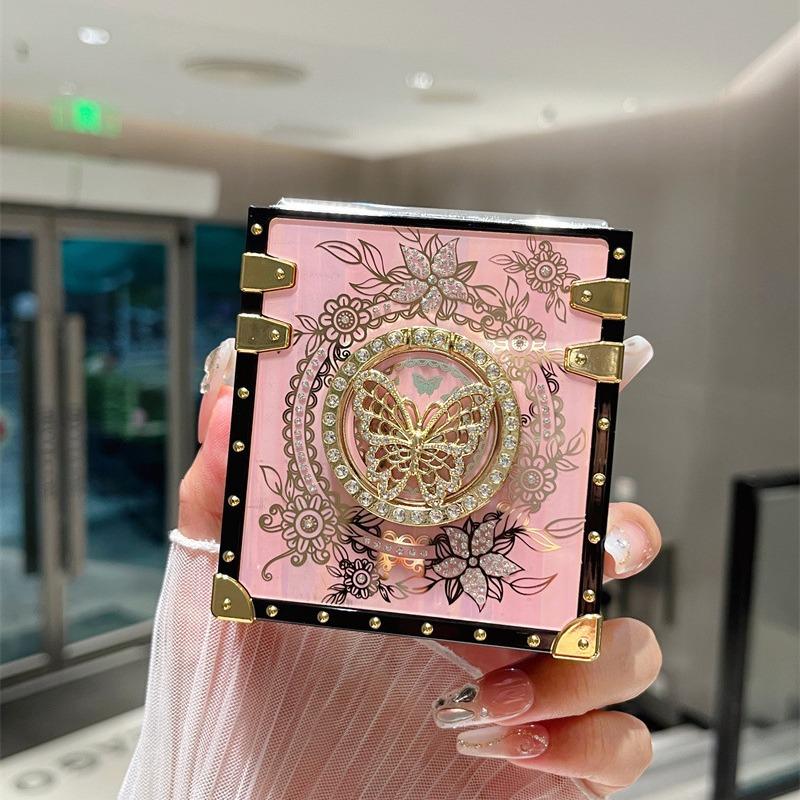 New Japanese and Korean Models Suitable for ZFLIP6 Samsung Laser Phone Case Aurora Butterfly Stand Rhinestone Flip5 Folding Shell