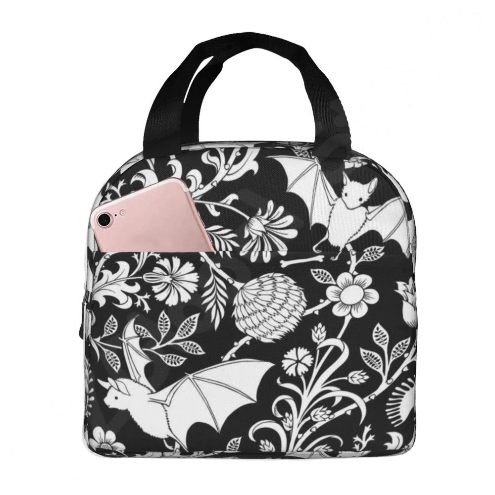 Сумка для ланча «Летучие мыши на Хэллоуин», многоразовая коробка для ланча, водонепроницаемая термосумка Bento, сумка-холодильник для ланча для женщин, изолированная сумка