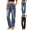 Женские повседневные модные однотонные джинсы прямого кроя с широкими штанинами, эластичной талией и карманами