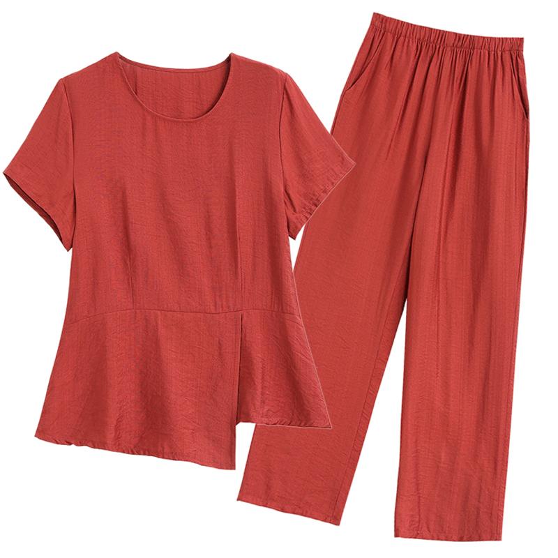 Летние комплекты из двух предметов для женщин, элегантные однотонные комплекты брюк с высокой талией больших размеров