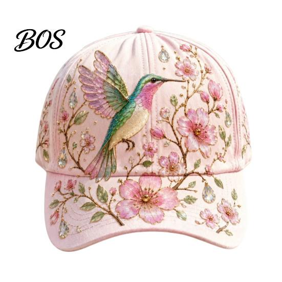 Summer Hat Baseball Cap for Women, Embroidery Flower Bird Pattern Hat, Lightweight Breathable Adjustable Fit Gardening Sun Spring Outdoors