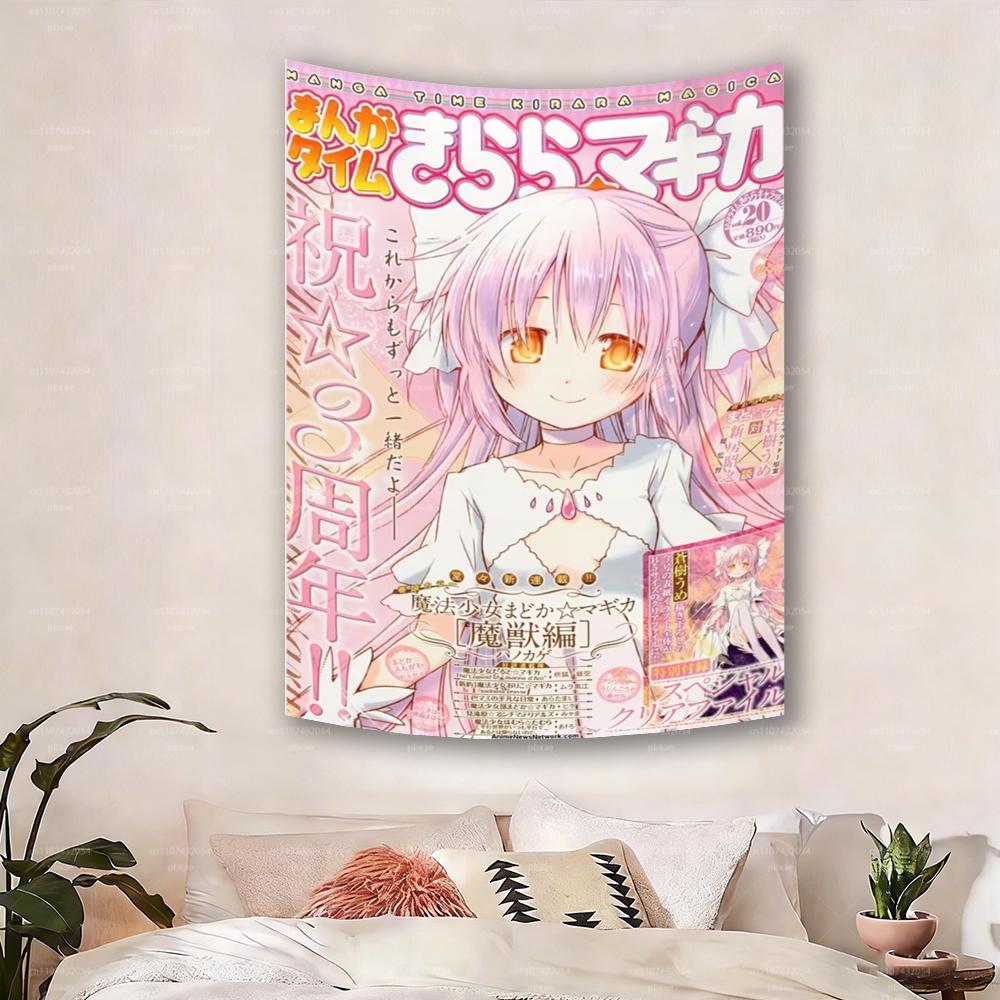1 шт. Тканевый гобелен для стены из аниме Puella Magi Madoka Magica Розовые волосы, синий бант, персонаж, без рамы, искусство для спальни, декор комнаты в стиле фэнтези