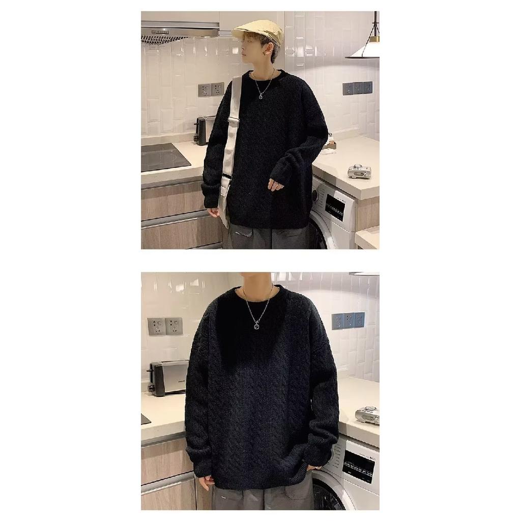 Мужской свободный свитер осень и зима новый свитер с круглым вырезом однотонный повседневный свитер пуловер топ для мужчин