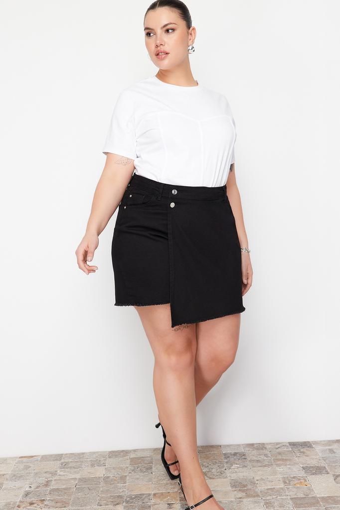 Women's Fashion New Plus Big Size Shorts & Bermuda Black High Waist Hem Tasseled Shorts Skirt