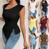 Women's clothing European and American elegant style T-shirt spring and summer new diagonal collar slim short solid color top