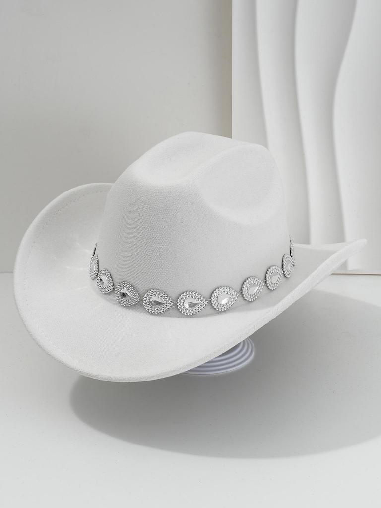 Women's Western Cowboy Hat with Teardrop Gem Embellishment - Vintage Jazz Party Hat.