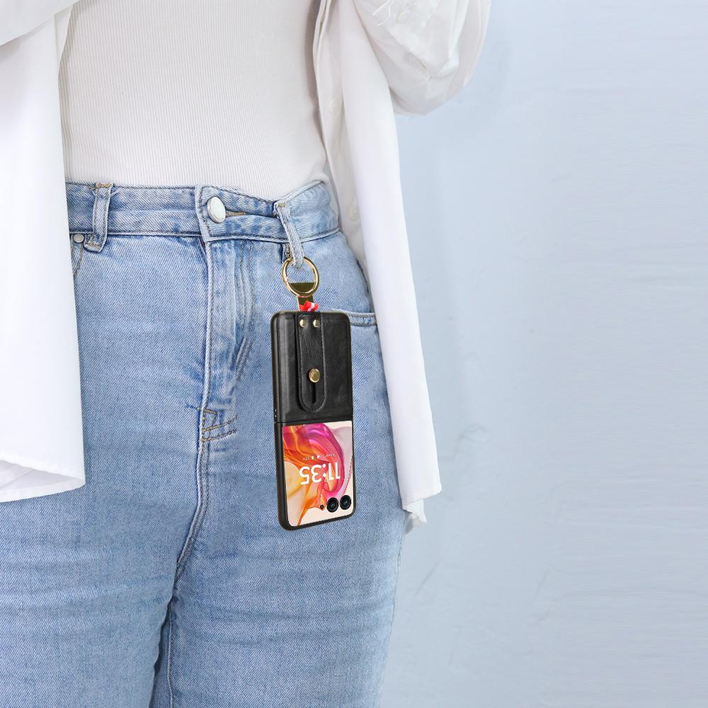 Роскошный кожаный чехол-подставка с браслетом для Motorola Razr 50 Ultra Moto Razr 40 Plus 2023, чехол с кольцом-открывателем, ультратонкий противоударный защитный чехол