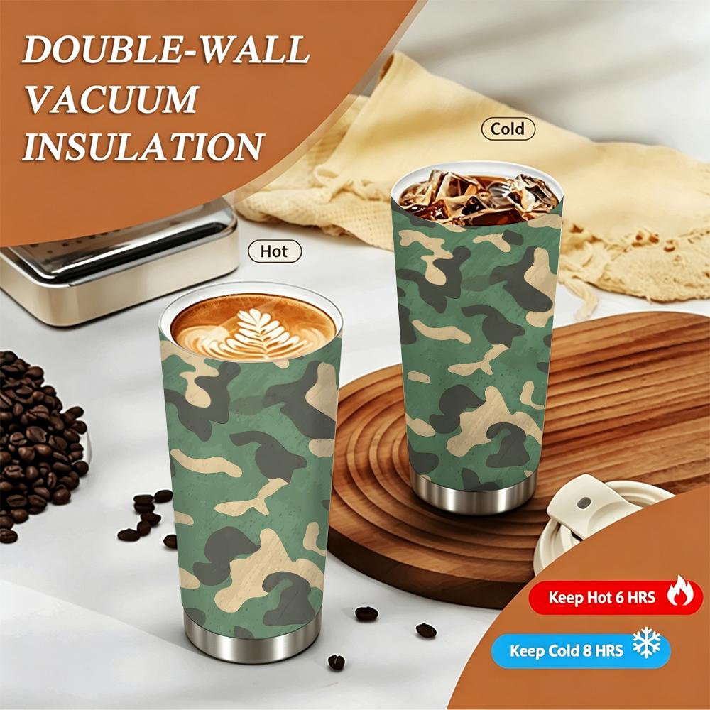 Camo Print Tactical Style Stainless Steel Insulated Coffee Tumbler Vacuum Thermal Cup for Travel Office Hiking Outdoor Activities