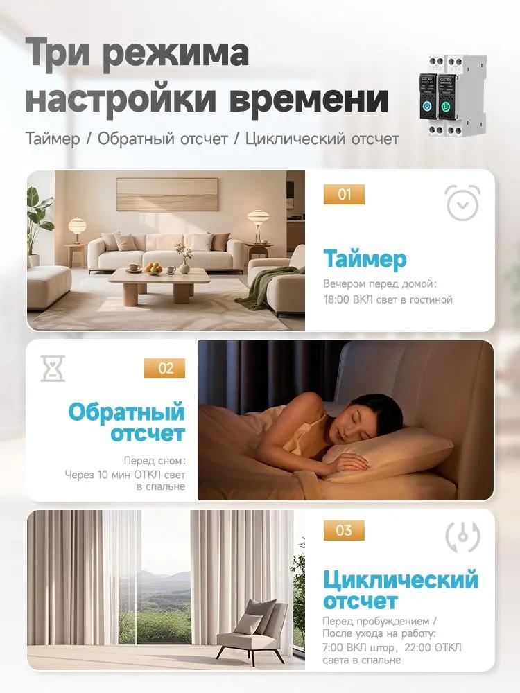 Умное WiFi реле на DIN-рейку 63А GEYA GWS10-W1, циклический таймер, голосовое управление, управление через приложение, защита от перенапряжения и перегрузки по току, умный выключатель для дома