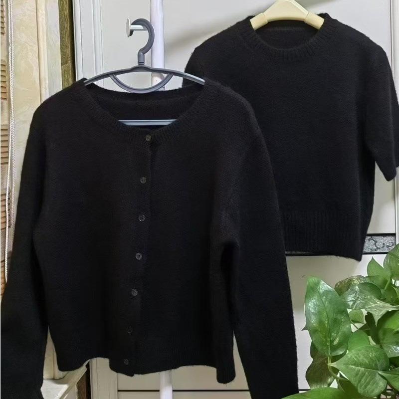 Ленивый ветер мягкий восковой серый вязаный свитер комплект женский осенний темперамент носить вязаный свитер кардиган комплект из двух предметов