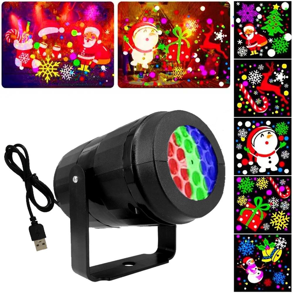Christmas Projector USB Power LED Fairy Light Indoor 16 Pattern Dynamic Projection Night Lamp for Bedroom Room Party Xmas Decor
