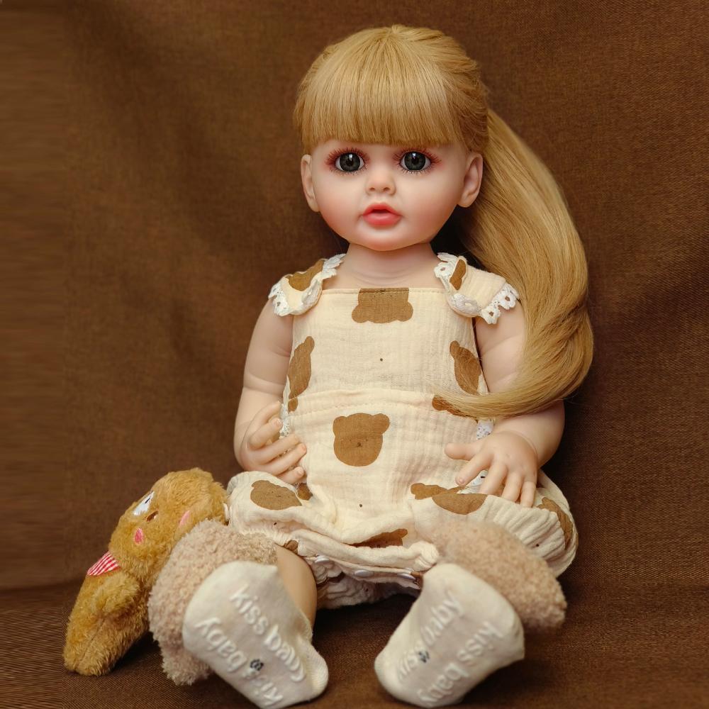 Реалистичная полностью силиконовая кукла Reborn для маленьких девочек 55 см 22 дюйма игрушка принцесса для малышей Bebe с золотыми длинными волосами