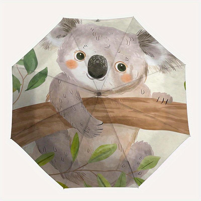 Koala, Tree Branch Automatic folding umbrella  simple eight rib design, bright color pattern, durable iron frame, ideal for travel and outdo