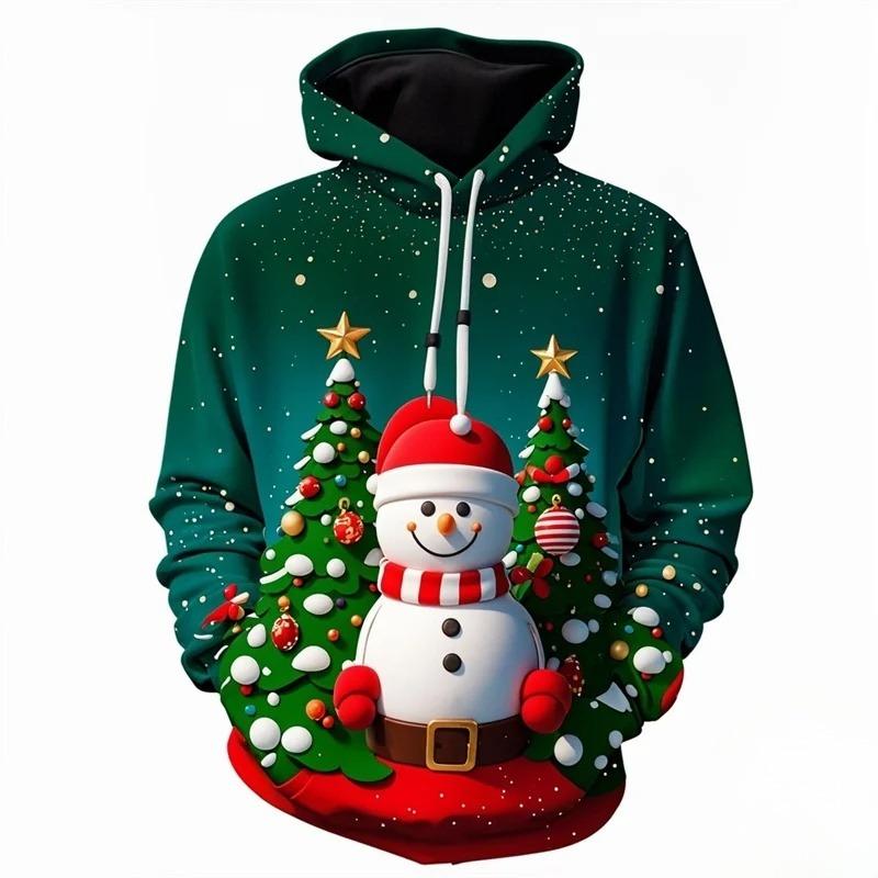 Fashionable 3D Printed Merry Christmas Hoodie With Christmas Snowflake Pattern Hooded Sweatshirt Christmas Decoration Top