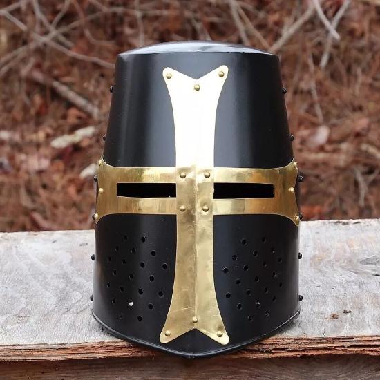 Cursed Crusader Pure Brass Steel Black Функциональный Великий Шлем Рыцарский Ковш Шлем