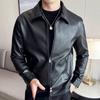 Мотоциклетная кожаная куртка Мужская свободная куртка из искусственной кожи Повседневная куртка пилота с лацканами