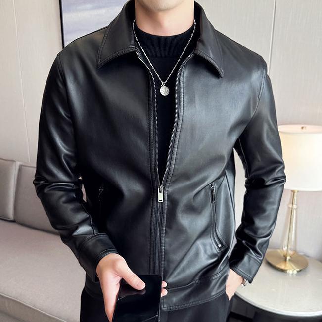 Мотоциклетная кожаная куртка Мужская свободная куртка из искусственной кожи Повседневная куртка пилота с лацканами