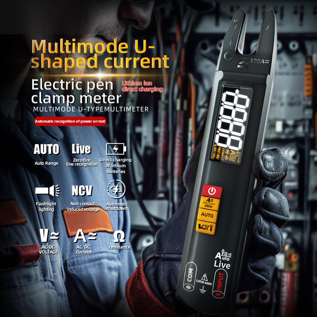 Digital Clamp Meter Fork DC AC 100A Ammeter Pliers True RMS Current Auto Multimeter Voltage Ohm Electrical Tester Rechargeable