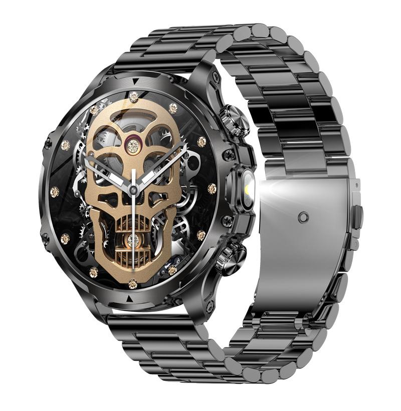 AK75 Smart Watch Flashlight 1.9inch Men Outdoors Sports Fitness Tracker 700mah Large Battery BT Calling LED Light Smartwatch