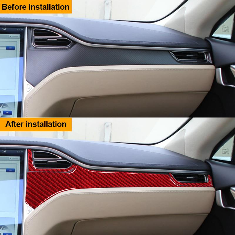 4PCS Real Carbon Fiber Car Passenger Side Dashboard Panel Stickers For Tesla Model S Model X 2012-2020 Car Interior Accessories