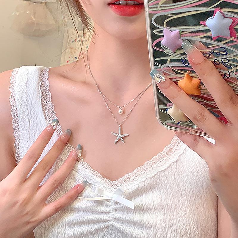 Изысканное двухслойное жемчужное ожерелье с подвеской в виде звезды, легкая роскошная цепочка на ключицу для женщин и девочек, модные ювелирные изделия, подарки