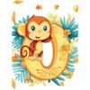 Poster Cheerful Monkey On The Letter "O Poster Cheerful Monkey On The Letter "O, 40X50 Cm, Gold Aluminum Frame, 230 Gsm Matte Paper