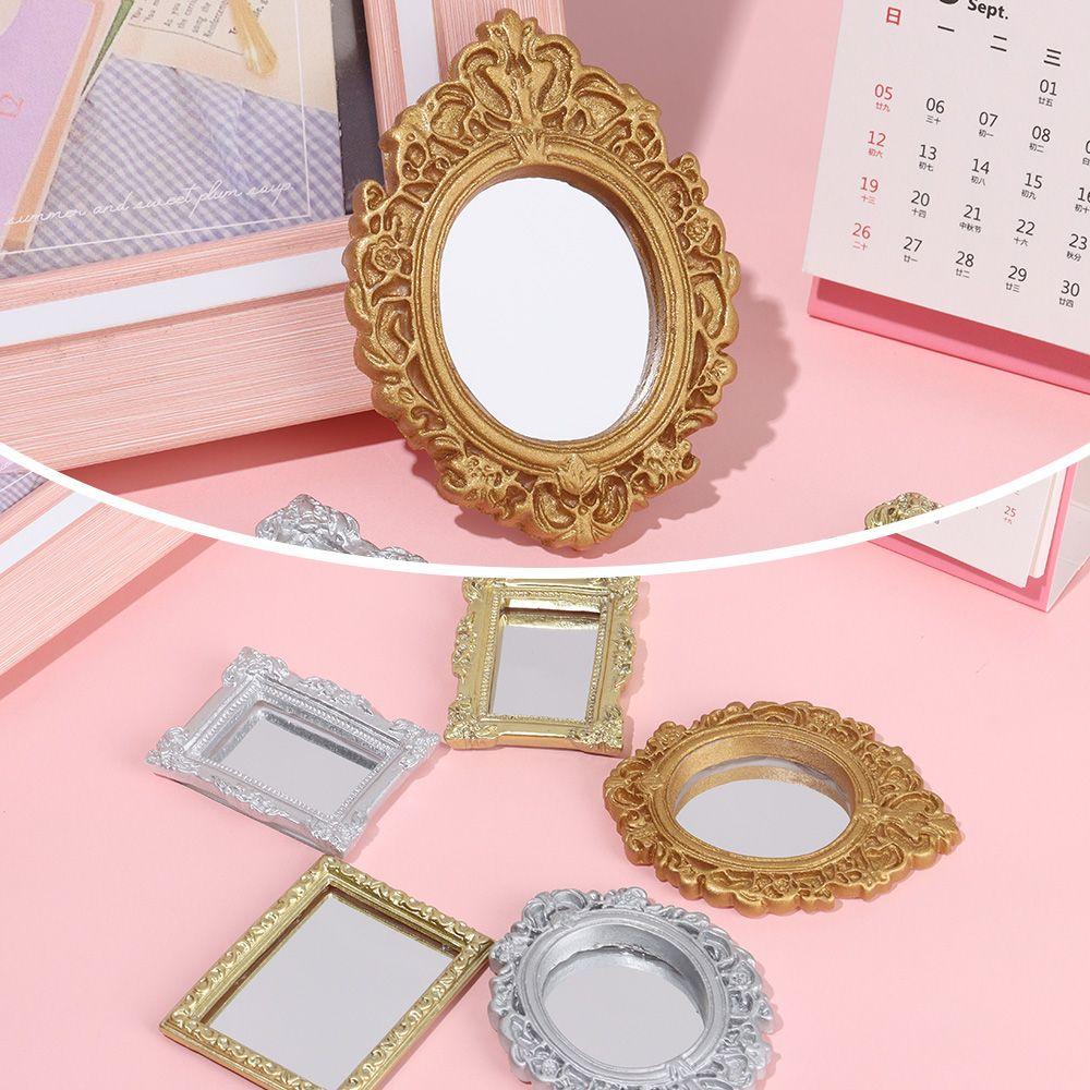 Retro Micro Furniture Miniature Dollhouse Frame Accessories Dollhouse Mirror Wall Room Mini Mirror