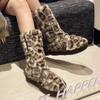 Женские зимние сапоги с леопардовым мехом на платформе, замшевые, плюшевые, хлопковые, на среднем каблуке, 2025, тренд, зима, до середины голени, повседневные, теплые, женские сапоги