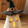 Warm Light Glow Spooky Accents Witch Hat Ghost Tealight Candle Holder, Vintage Resin Halloween Tabletop Decor Decorations with for Farmhouse