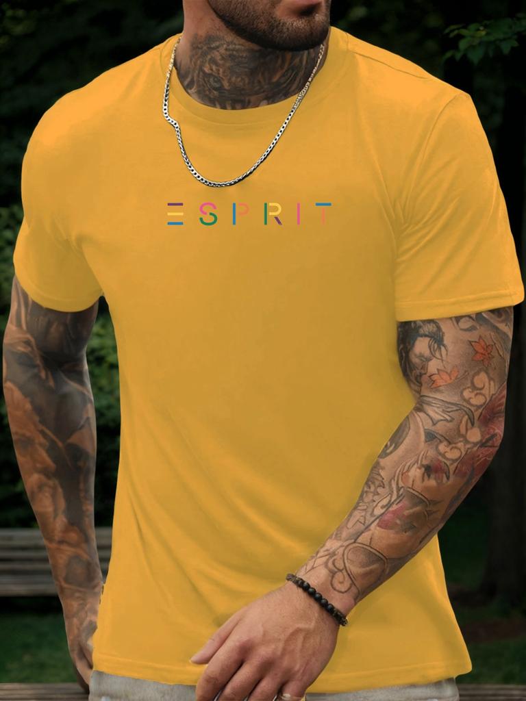 Short Sleeve TShirt ESPRIT Mens 100 Cotton Pattern Printed Shirt Summer Round Neck Breathable Casual Fashion Cool Tee