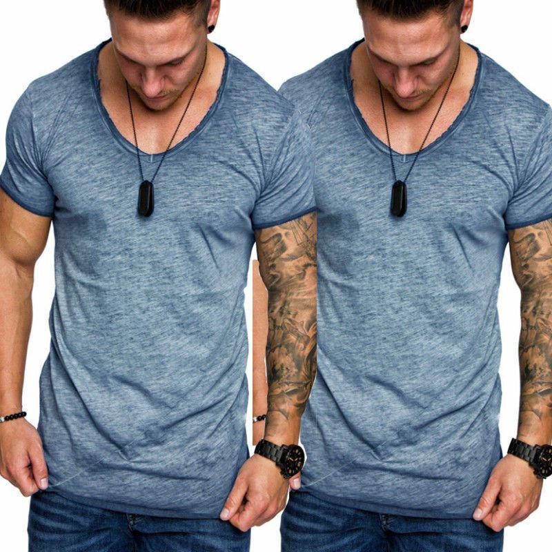 Fashion Men's Casual Tops V-neck T-shirt With Slim Fit And Premium Cotton Blend