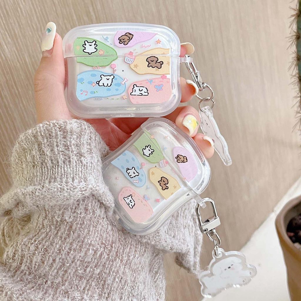 Милый брелок с собакой, мультяшный чехол для наушников для Apple Airpods 1 3 Pro 2nd 2, беспроводная Bluetooth зарядная коробка, нескользящий чехол для щенка