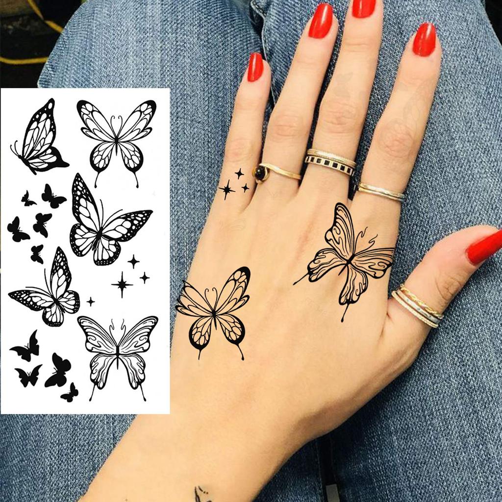 1 Sheet Black Butterfly Temporary Tattoos For Women Adults Fake Water Transfer Letter Tattoo Sticker Neck Hands
