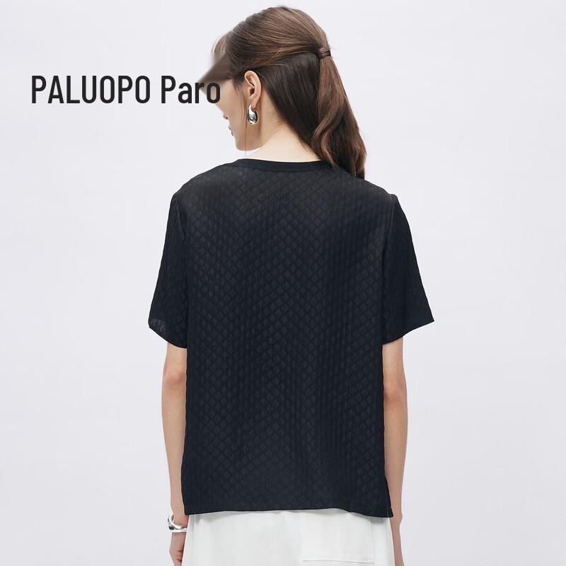 Женская футболка PALUOPO из 100% шелка-туссанти с клетчатым узором Guanle Crepe, с круглым вырезом