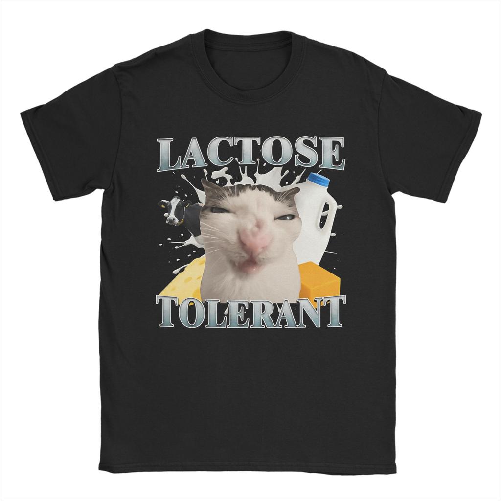 Awesome Lactose Intolerant Funny Cat Meme T-Shirt for Men O Neck T Shirts Short Sleeve Tee Shirt Plus Size Clothing