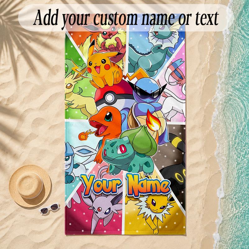 Beach TowelPokémon Custom Name Text Personalized Soft Towel for Beach Pool Indoor Home Decor Gift