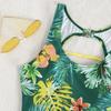 Women Monokini Floral Print Solid Color Hollow Out Multi Straps Lace