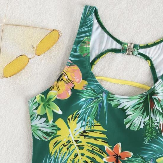 Women Monokini Floral Print Solid Color Hollow Out Multi Straps Lace