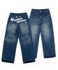 VENHIT Back Hand Printing Wide Denim Pants
