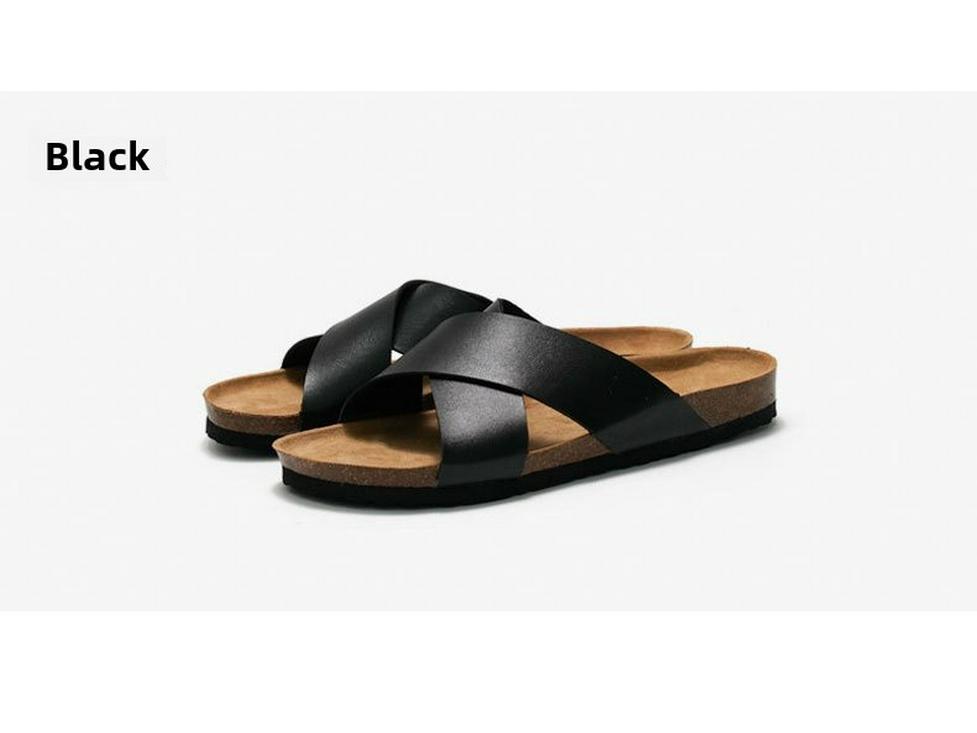 RUIZUSTOCK Ruizu Men's Summer Cork Cross-Strap Beach Sandals