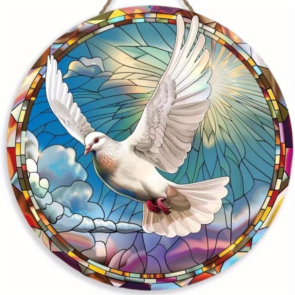 1pc 2d Flat Round Wooden Flat Sign - 20cm, Dove of Peace Theme, Suitable for Home, Office, Garage, Coffee Shop, Bar, Holiday Party Decoration, Gift