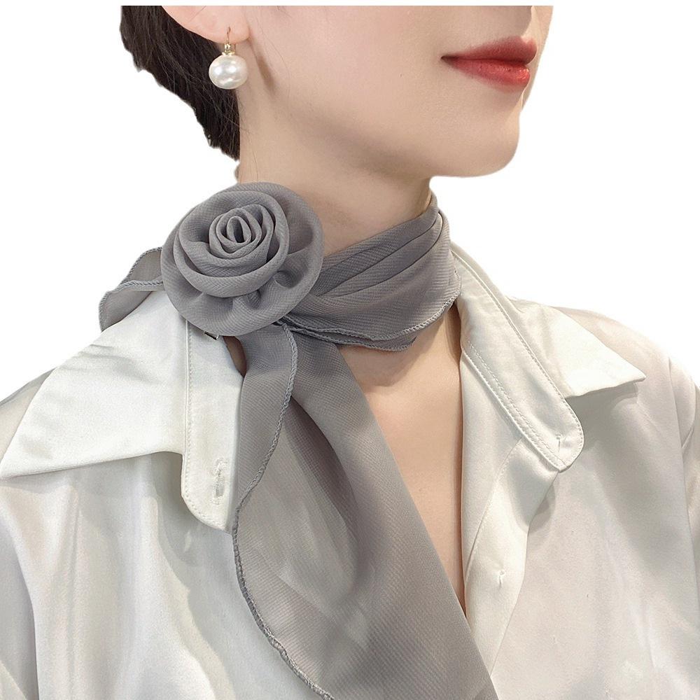 Rose Clip Thin Silk Scarf Spring and Summer Sun Protection Temperament Fashion Versatile Scarf for Women